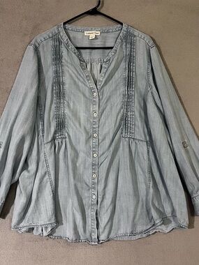 Coldwater Creek Lt Wash Chambray Shirt Blue Womens Plus 3X Button Front